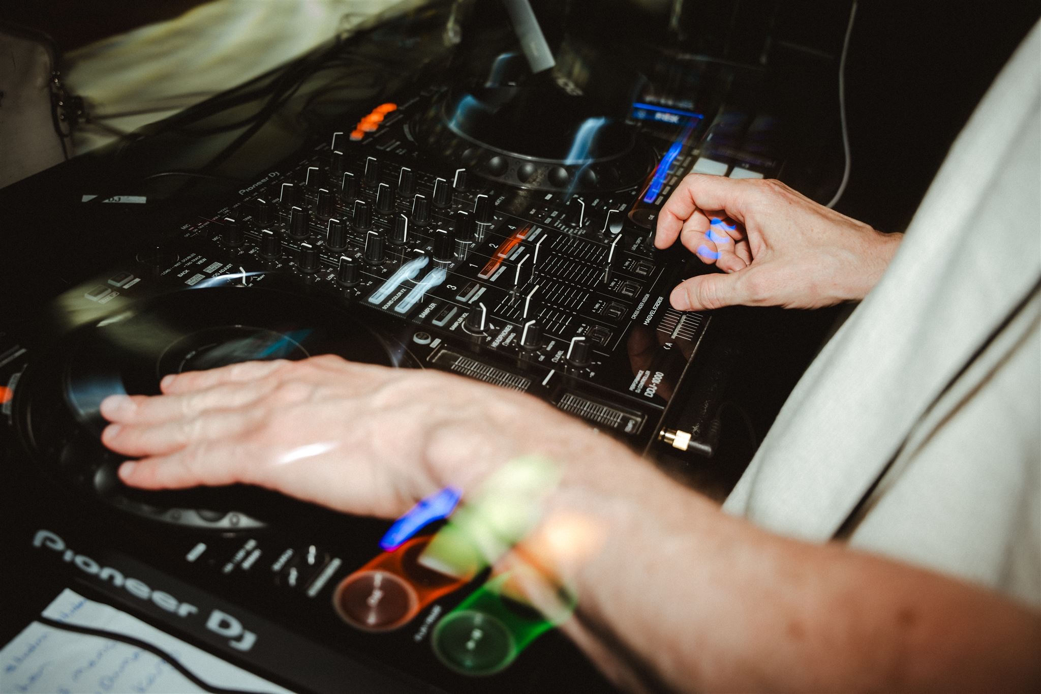 Jordan behind the decks at a live event